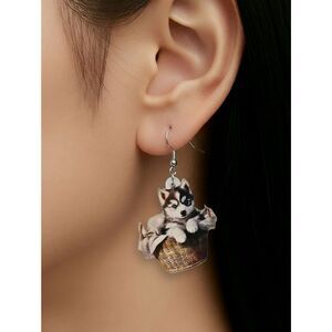 Alaskan Husky Acrylic Earrings NWT Dog Lover Dangle Kawaii Jewelry Gift Women